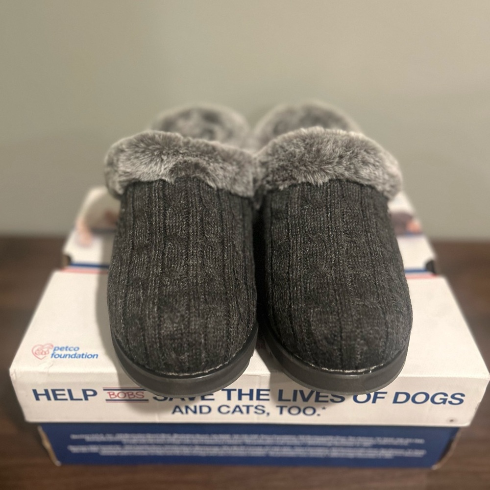 BOBS FROM SKECHERS Gray Faux Fur Lined Slippers